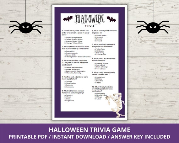 Halloween Trivia Game, Scary Movie Trivia, Halloween Party Game, Kids Halloween Games, Halloween Trivia Quiz