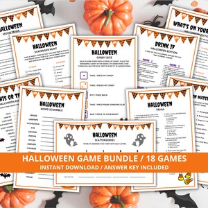 Halloween Party Games, Printable Halloween Game Bundle, Halloween Games for Adults, Kids Activities, Halloween Trivia, Halloween Drink if