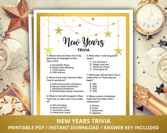 New Years Trivia Game, New Years Eve Party Game, New Years Printable Games, New Years Eve Trivia, New Years Games, NYE Trivia