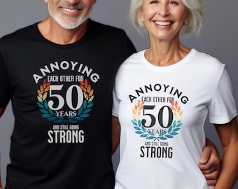 Funny 50th wedding anniversary shirt for Husband Wife - Annoying each other for 50 years, Retro sunset color Anniversary gift for the couple