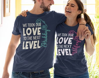 Gamer matching honeymoon shirt for couple, wifey hubby shirts, mr and mrs shirt, husband wife shirt, funny bride and bride groom shirts