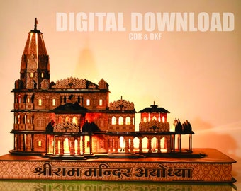 DG-02 Laser Cut Shri Ram Temple 14X24inch Design Vector File - Digital Download