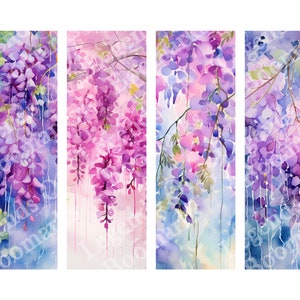 Printable Wisteria Bookmarks | 4 Bookmark Set | Floral Bookmark | Flower Bookmark | Bookish Gift | Watercolor Bookmark | Purple Flowers