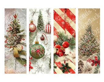 Printable Vintage Christmas Bookmarks | Set Of 4 Bundle | Mistletoe Bookmark | Christmas Tree | Bookish Gift | Christmas Winter Wonderland