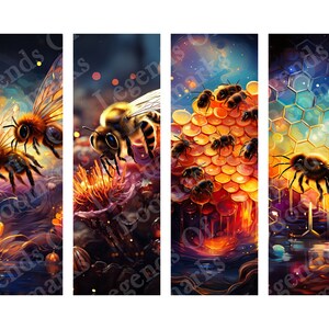 Printable Bee Bookmarks | Set Of 4 Bundle | Honeycomb Bookmark | Abstract Honey Bee Bookmark | Bookish Gift | DIY Bookmark | Bee Lover Gift