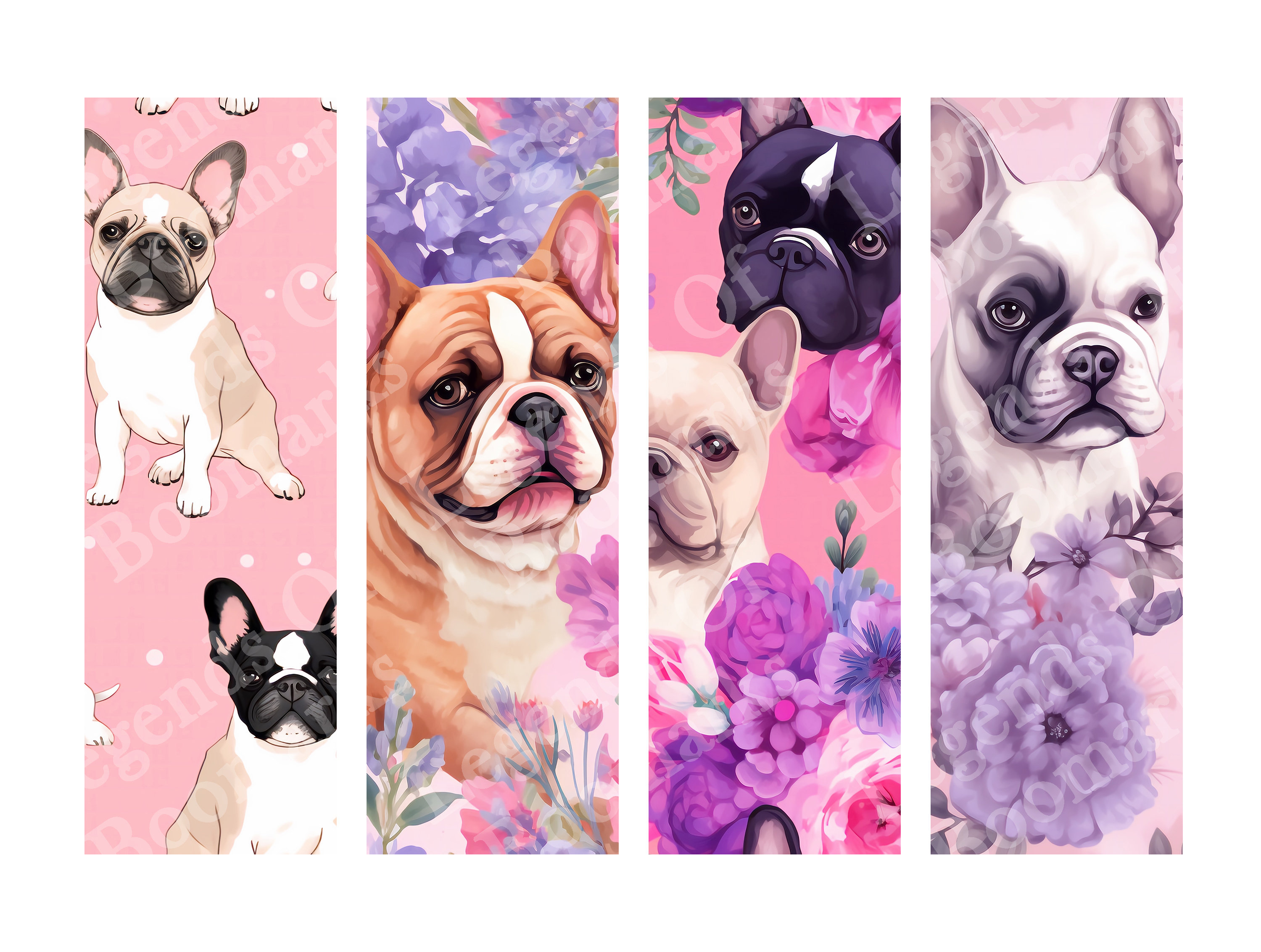 Printable French Bulldog Bookmarks Set of 4 Bundle Frenchie Bookmark ...