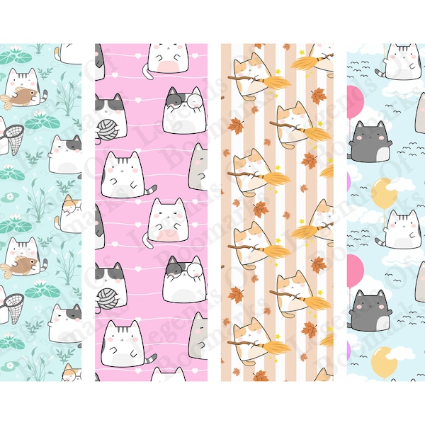 Printable Kawaii Kitty Cat Bookmarks | 4 Bookmark Set | Digital Bookmark | Cute Cat Bookmark | Cat Lover Gift | Kawaii Bookmark | Kawaii Set