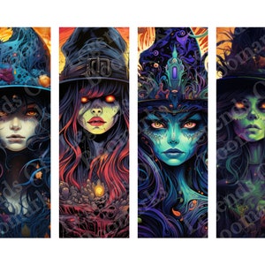 Printable Witch Bookmarks | Set Of 4 Bookmark | Fantasy Witchy Bookmark | Bookish Gift | DIY Bookmark | Green Witch Bookmark | Witchy Gothic