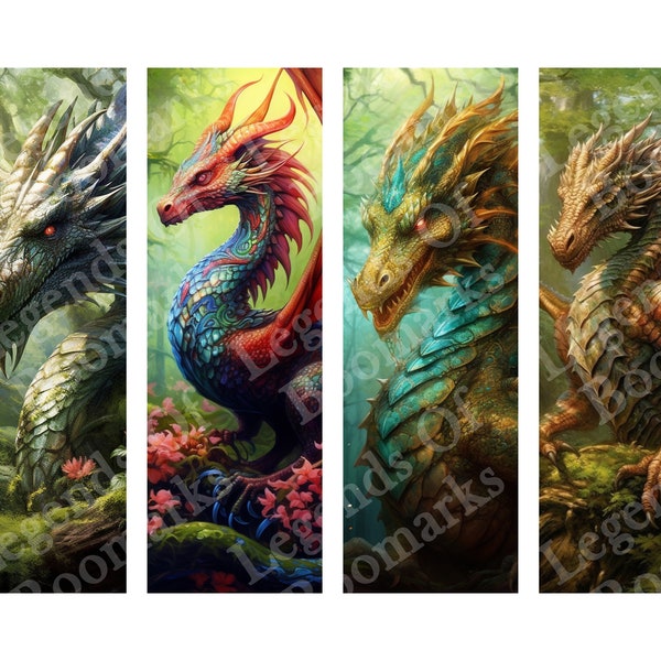 Marque-pages Dragon imprimables | Lot de 4 | Marque-page dragon vert | Marque-page fantaisie | Cadeau livresques | Cadeau pour amoureux des dragons | Marqueur de page
