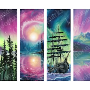 Printable Aurora Bookmark | Set Of 4 Bundle | Northern Lights Bookmark | Aurora Borealis | Bookish Gift | Page Marker | Fantasy Bookmark