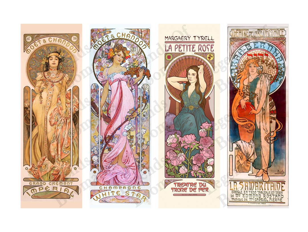 Printable Art Nouveau Bookmarks Set of 4 Vintage Art Reader Gift ...