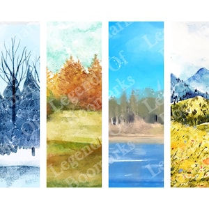 Printable 4 Seasons Bookmarks | 4 Bookmark Set | Summer Winter Spring Fall | Watercolor Bookmark | Bookish Gift | Page Marker | DIY Bookmark