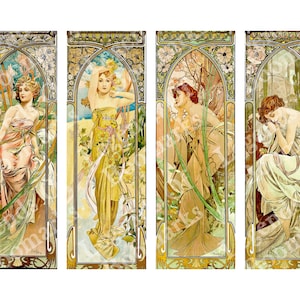 Printable Art Nouveau Bookmark | 4 Set Bookmark | Vintage Ephemera | Bookish Gift | Gift For Her | Book Lover Gift | Vintage Bookmark