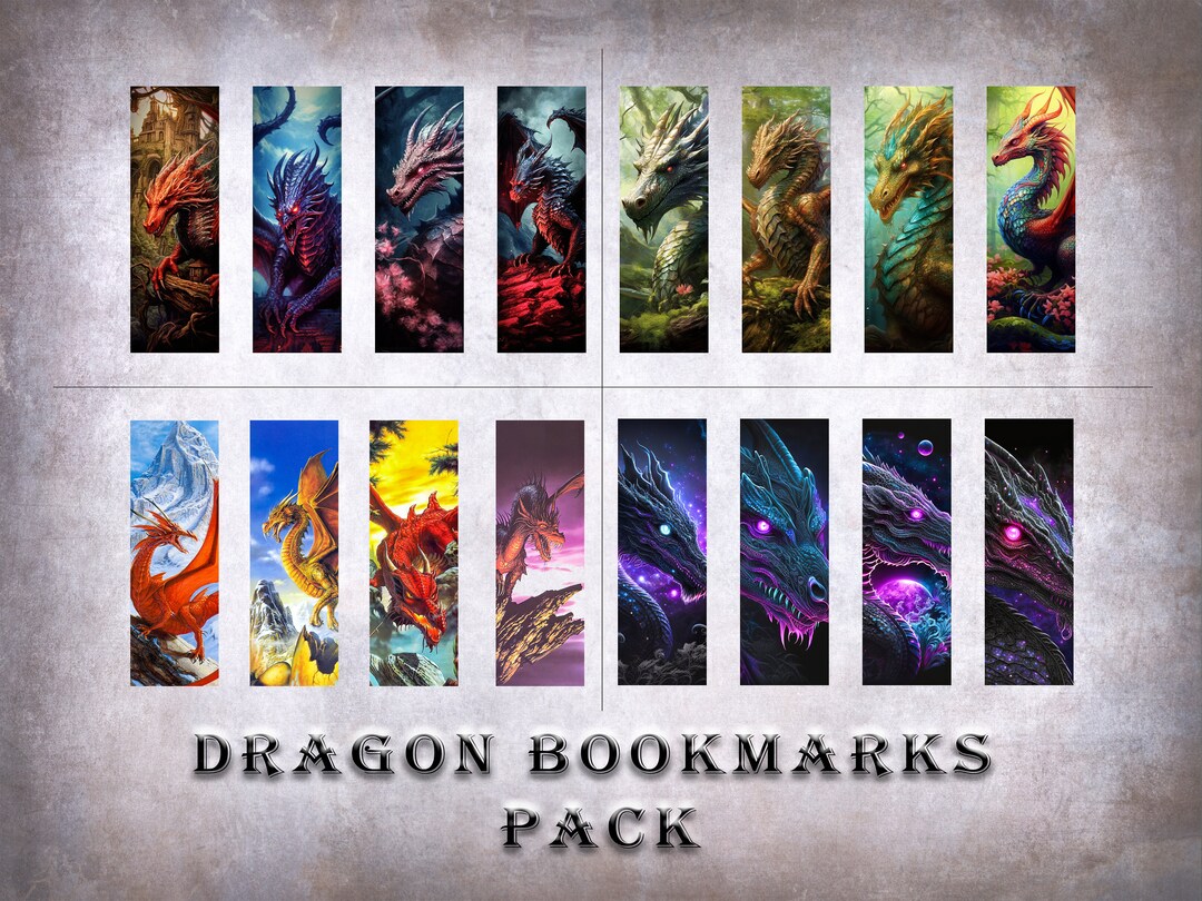 16 Printable Dragon Bookmarks Set of 16 Bundle Fantasy Etsy