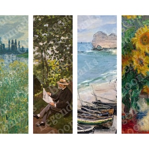 Printable Monet Bookmark | Set Of 4 Bundle | Claude Monet Bookmark | Monet Flowers Bookmark | Bookish Gift | Page Marker | Sunflowers Monet