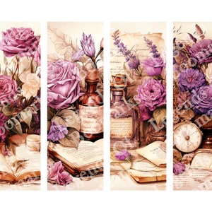 Printable Purple Gothic Roses Bookmarks | Set Of 4 Bookmark | Purple Flower Bookmark | Bookish Gift | DIY Bookmark | Floral Goth Bookmark