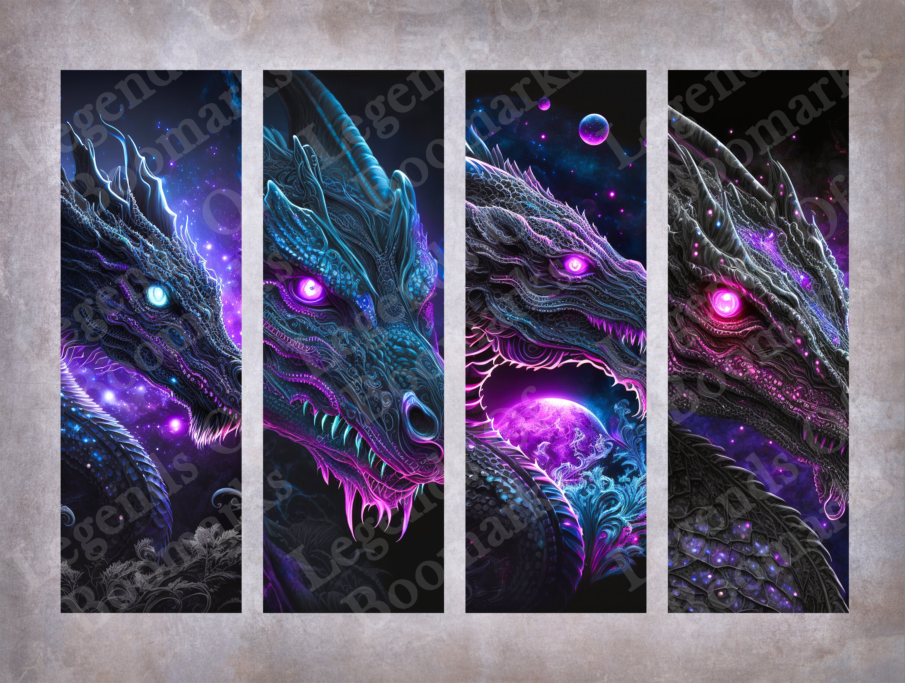 Printable Dragon Bookmarks Set of 4 Bundle Glowing Dragon Bookmark