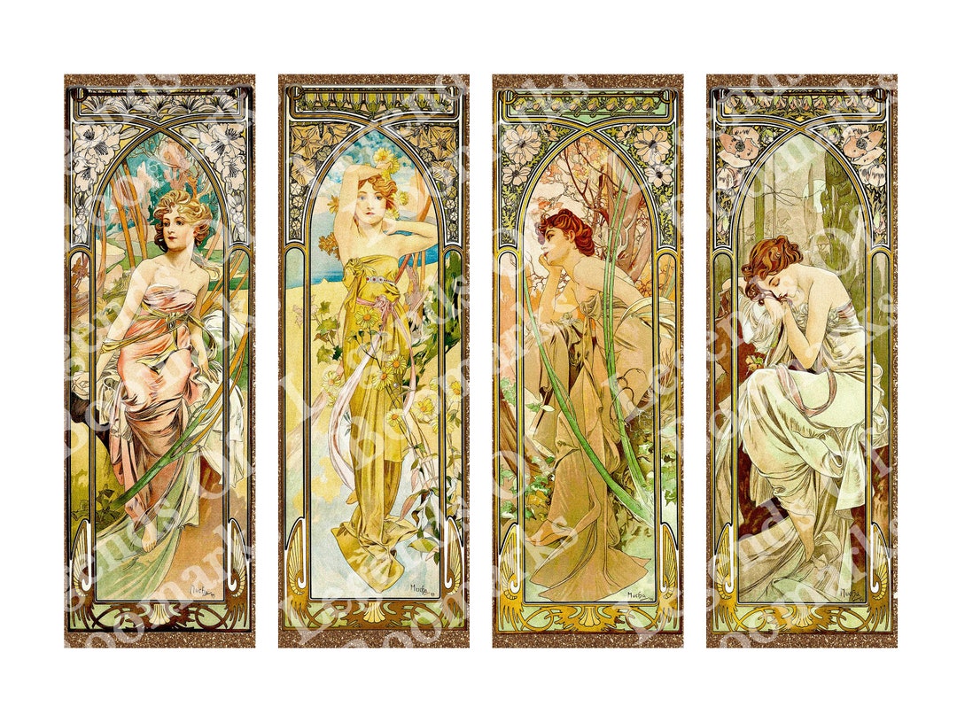 Printable Art Nouveau Bookmarks Set of 4 Vintage Art Reader Gift ...