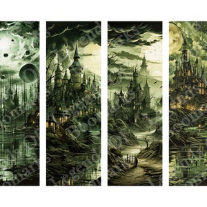 Printable Witchy Bookmark | 4 Bookmark Set | Halloween Bookmark | Bookish Gift | Page Marker | Grimdark Bookmark | Gothic Fantasy Castle