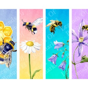 Printable Bee Bookmarks | Set Of 4 | Bumble Bee Bookmark | Bookmark For Women | Bookish Gift | Bee Lover Gift | Book Lover Gift | Cute Honey