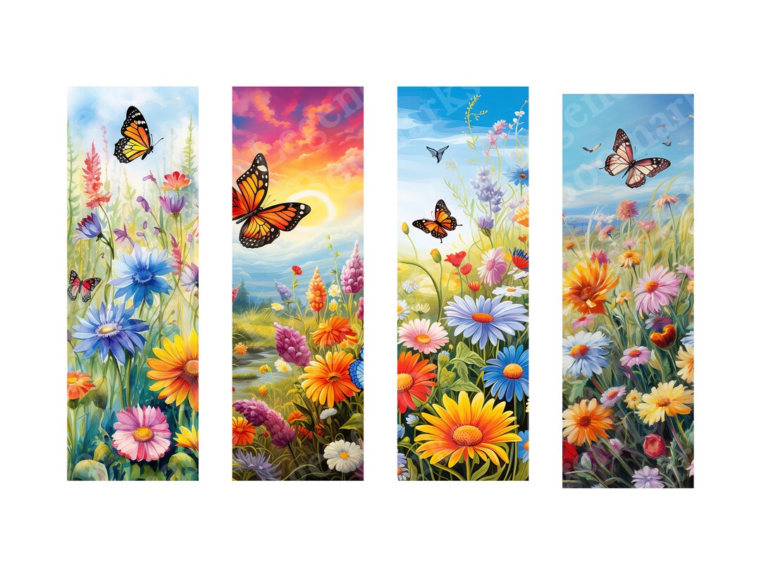 Printable Wildflower Butterfly Bookmarks | 4 Bookmark Set | Floral ...
