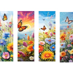 Printable Wildflower Butterfly Bookmarks | 4 Bookmark Set | Floral Bookmark | Spring Flower Bookmark | Bookish Gift | Watercolor Bookmark
