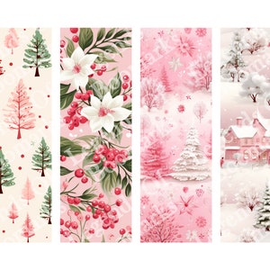 Printable Christmas Bookmarks | Set Of 4 Bundle | Pink Bookmark | Vintage Ephemera Bookmark | Bookish Gift | Xmas Holiday Winter Wonderland