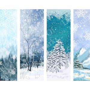 Afdrukbare winter bladwijzer | 4 bladwijzerset | Kerst Bladwijzer | Boekachtig geschenk | Paginamarkering | Winterwonderland | Besneeuwde Bergen Landschap