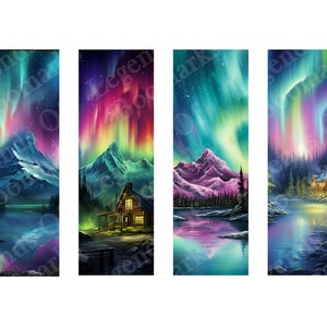 Printable Winter Bookmark | 4 Bookmark Set | Aurora Borealis Bookmark | Page Marker | Winter Wonderland | Snow Landscape | Northern Lights