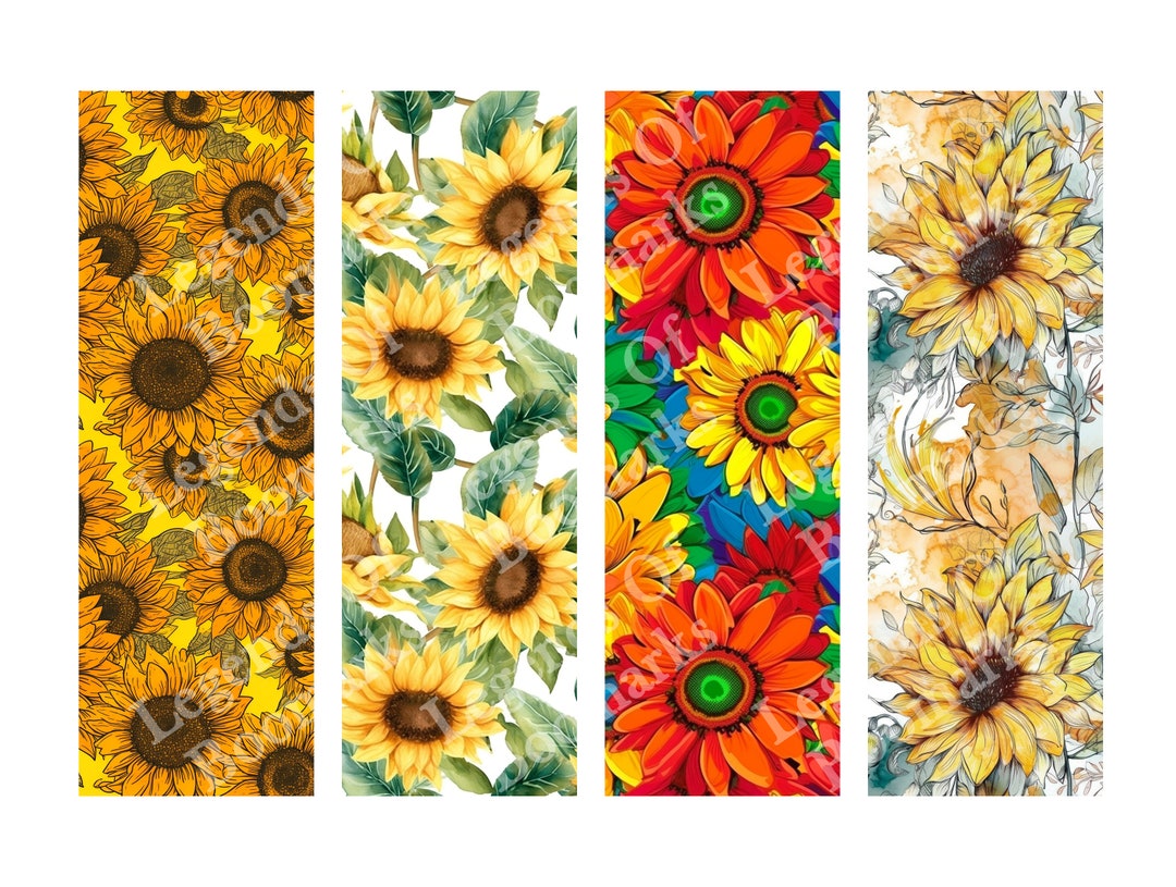 Printable Sunflower Bookmarks Set of 4 Bundle Floral Bookmark Bookmark
