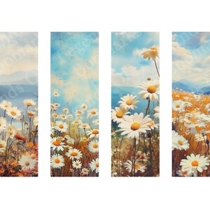 Printable Vintage Daisy Bookmark | 4 Bookmark Set | Floral Flower Bookmark | Landscape Bookmark | Bookish Gift | Page Marker | Retro Daisies