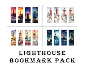 16 Printable Lighthouse Bookmarks | Set Of 16 Bundle | Fantasy Bookmark | Bookish Gift | LIghthouse Lover Gift | Light House | Bookmark Pack