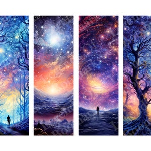Printable Galaxy Bookmarks | 4 Bookmark Set | Starry Night Bookmark | Cosmic Bookmark | Fantasy Bookmark | Page Marker | Celestial Bookmark