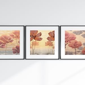 Printable Sunset Landscape Print | Set Of 3 | Square Art | 10 x 10 | 11 x11 | Instant Download | Abstract | Digital Print | Pastel Wall Art