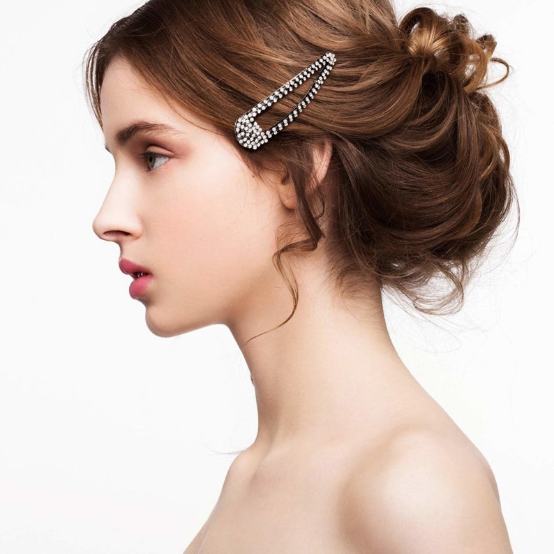 6 Pieces Rhinestone Hair Clips 3 Inch Snap Barrettes Bridal Pins for Women Girls Wedding Hairpins Accessories