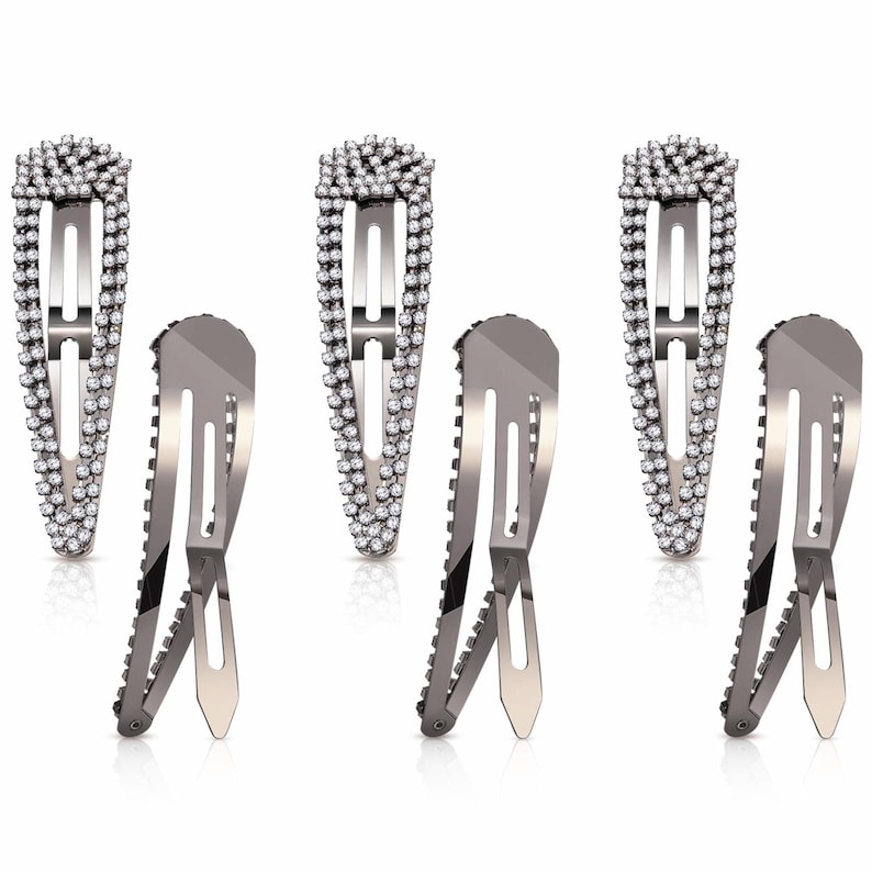 6 Pieces Rhinestone Hair Clips 3 Inch Snap Barrettes Bridal Pins for Women Girls Wedding Hairpins Accessories