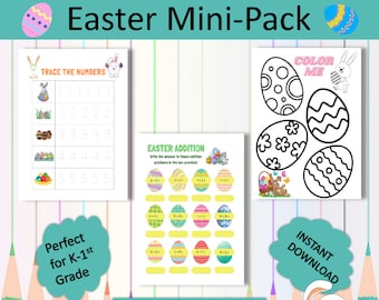 EASTER Min-Pack| Perfect for K-1st| Writing Skills| Simple Addition| Coloring Page| Instant Access| Fun & Educational