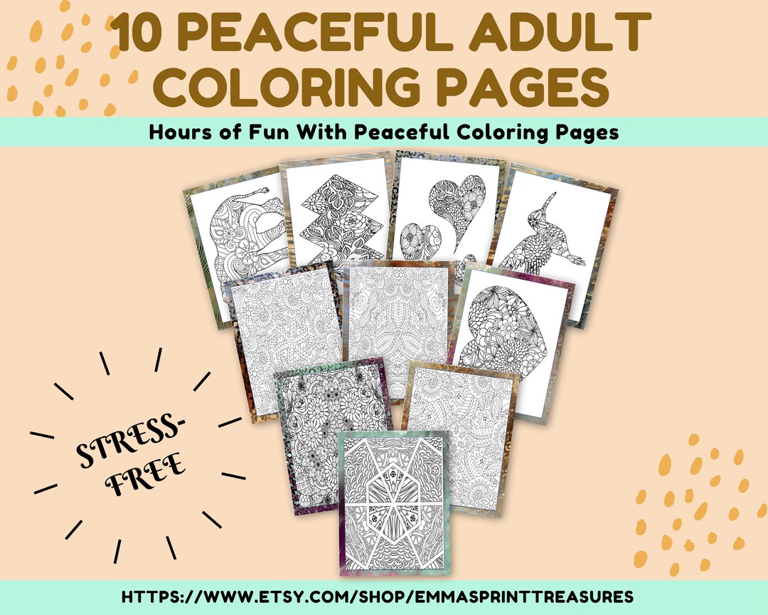 10 Peaceful Adult Coloring Pages| 4 Horizonal + 6 Vertical Pages ...