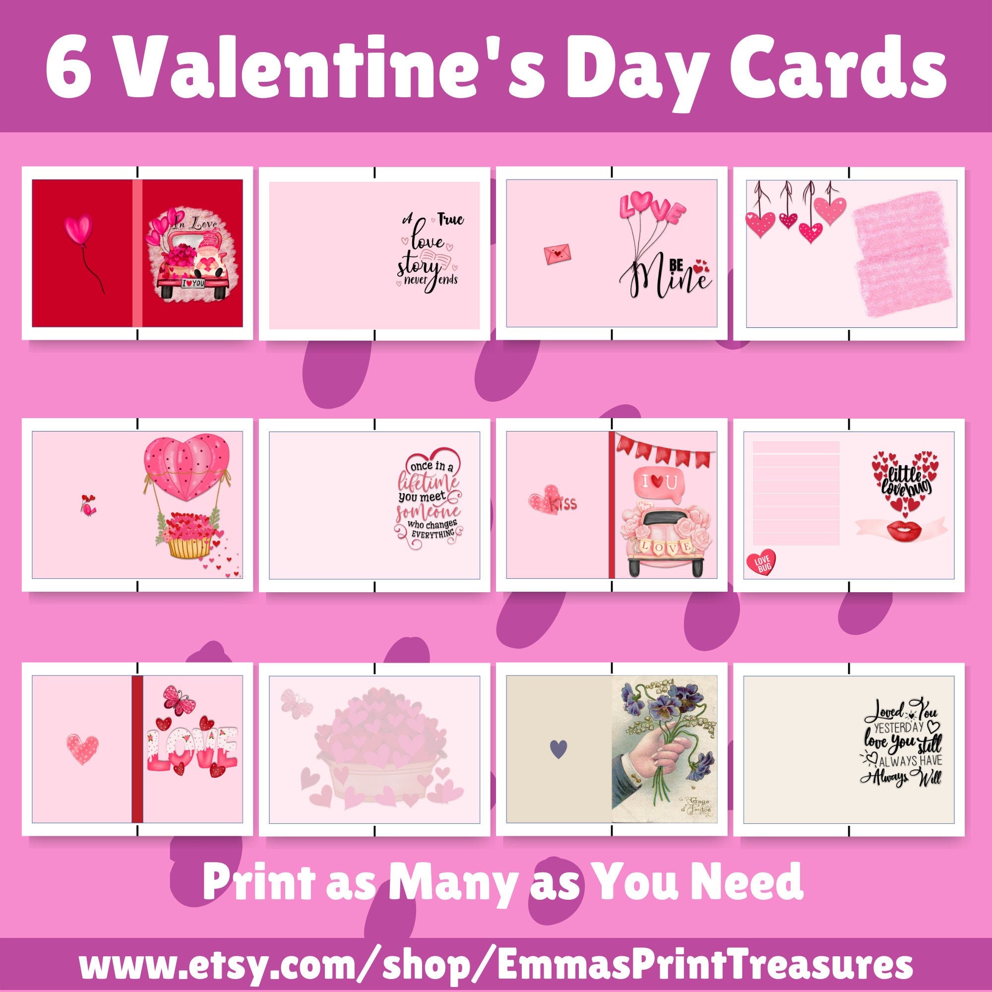 6 Valentine Cards Assorted & Vintage 5x7 Instant Download Variety for ...