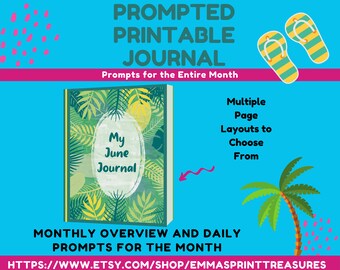 My June Journal| 31 Unique Prompts | Monthly Overview| Themed Lined Journal Pages| Great for Both Beginner and Expert Journal Writers