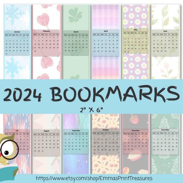 2024 Bookmark Calendar Etsy
