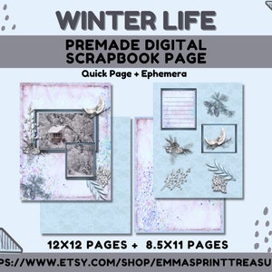 Winter Life - Premade Digital Scrapbook Pages + Ephemera| 12x12| 8.5x11| Premade Layout| Quick Page| Digital Planner Insert| Ephemera