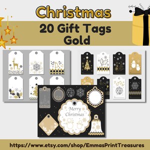 20 Printable Christmas Gift Tags - Gold| Digital Download| Party Favor ...