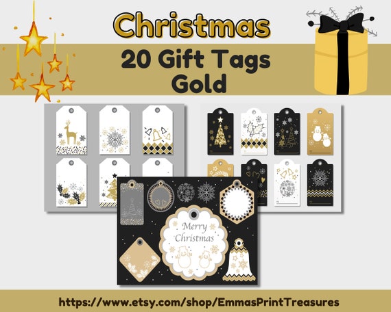 20 Printable Christmas Gift Tags Gold Digital Download - Etsy
