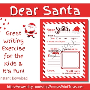 Querido Papai Noel | Carta ao Papai Noel | Ótimo exercício de escrita para crianças e é divertido | 8,5x11| Download digital