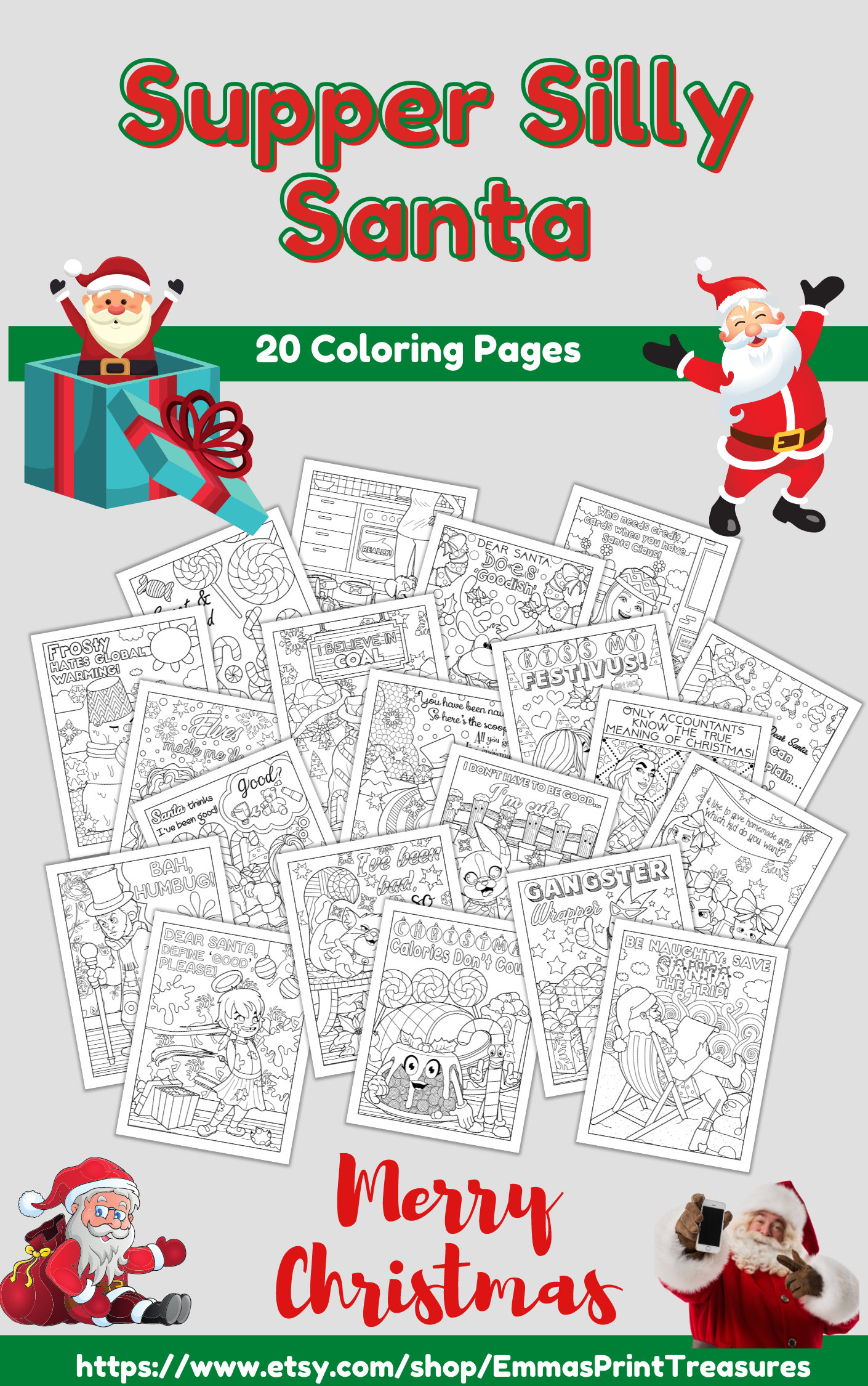 Super Silly Santa Coloring Pages 20 Unique Pages All Ages | Etsy