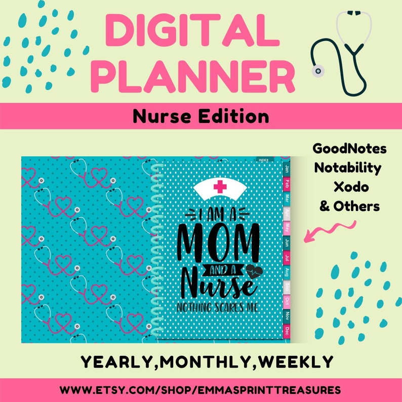 Undated Digital Planner With Hyperlinks Nurse Edition Yearly, Monthly