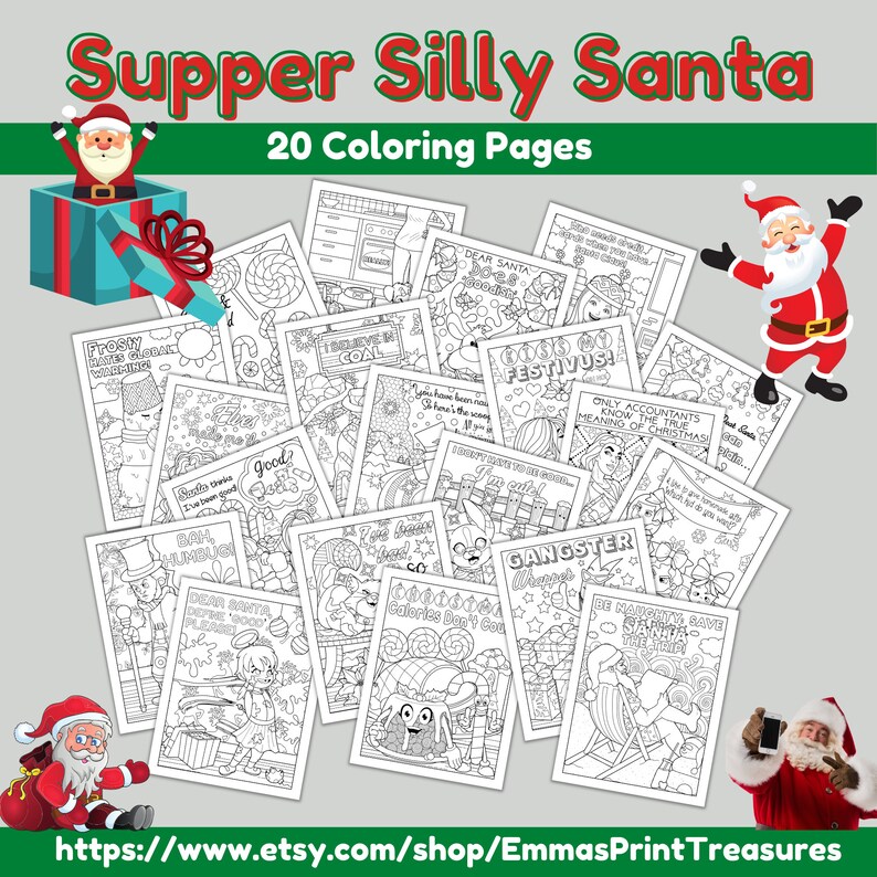 Super Silly Santa Coloring Pages| 20 Unique Pages| All Ages| Instant ...