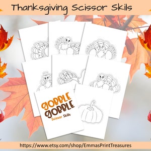 Thanksgiving Scissor Skills Printable| Preschool Cutting Practice Worksheets| Fine Motor Activity| Color and Cut