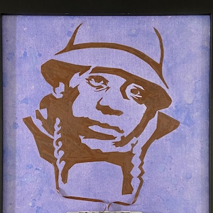 Retrato emoldurado de LL Cool J feito de fita cassete em painel de tela, pintura em aquarela com moldura de madeira maciça, arte original